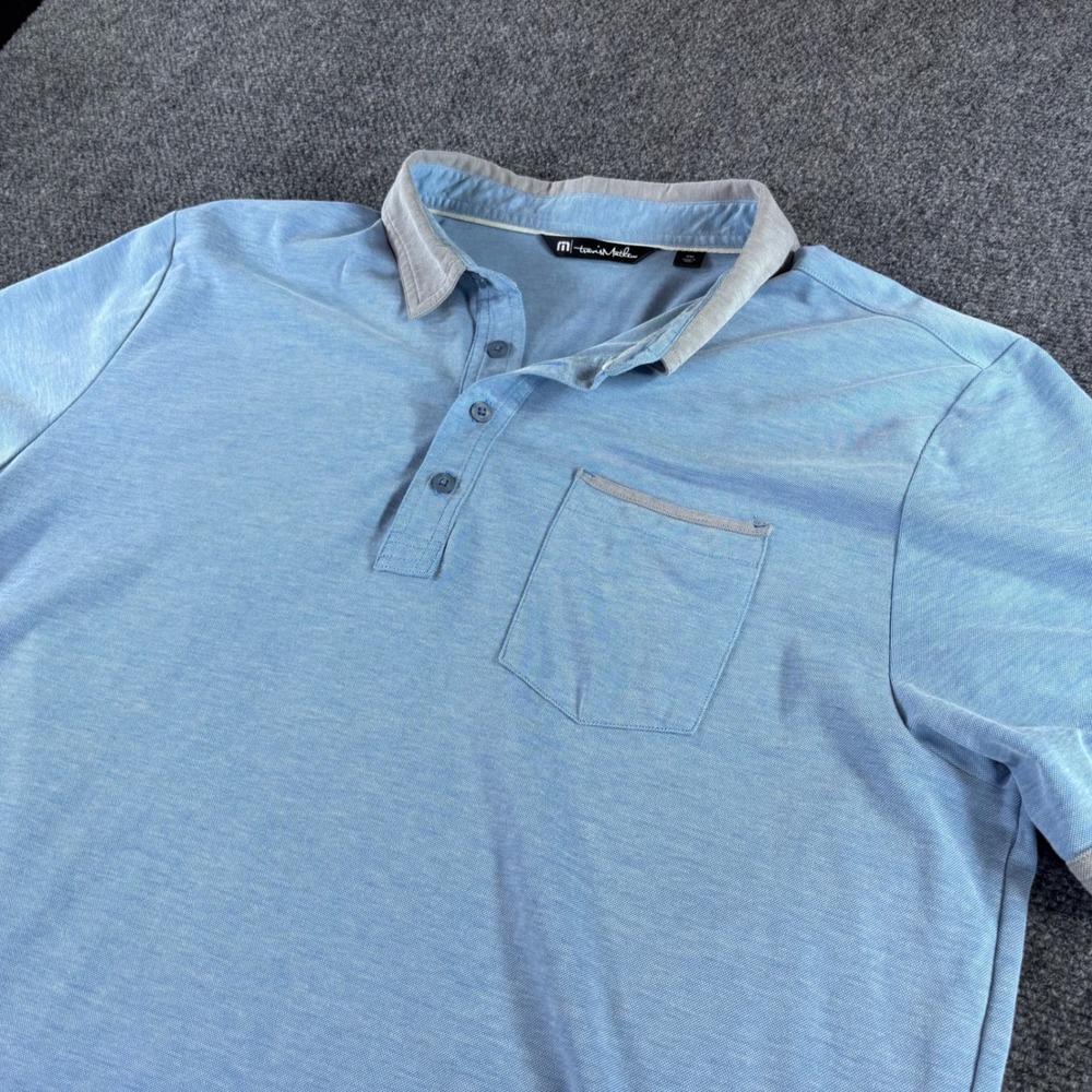 TravisMathew Polo Shirt Mens XXL Light Blue Pima Cotton Blend Pocket Golf Casual